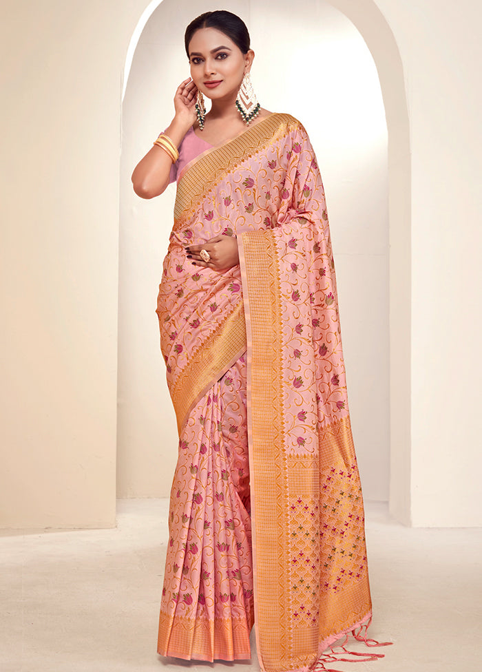 Pink Dupion Silk Saree With Blouse Piece