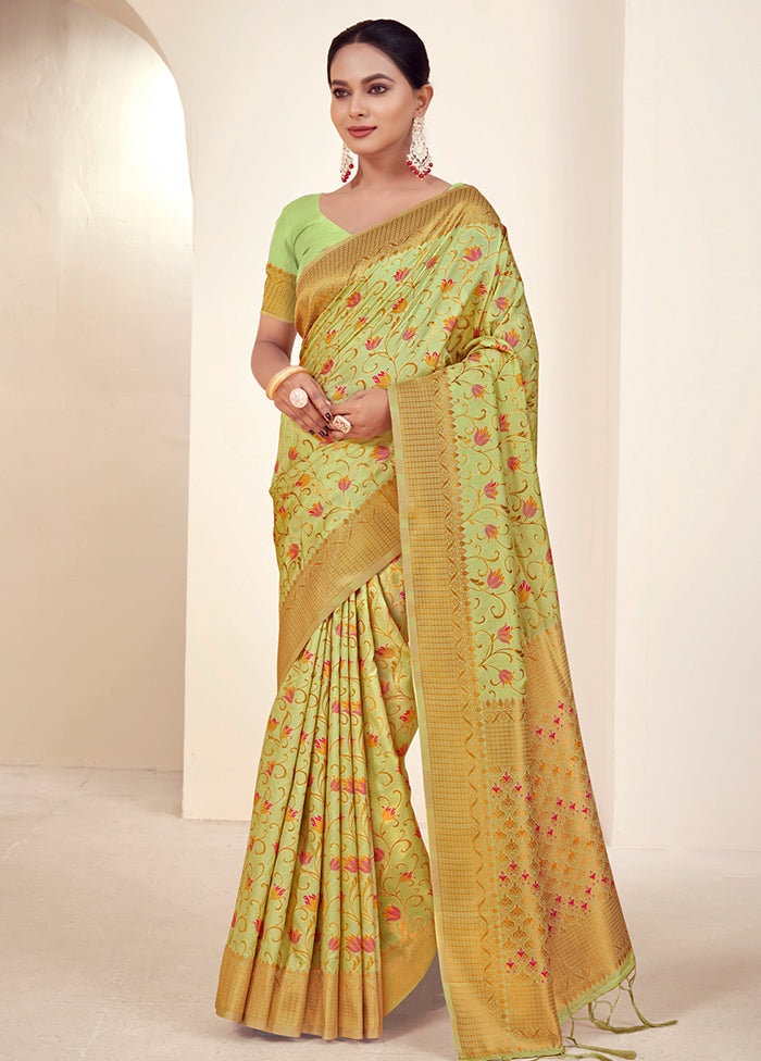 Light Green Dupion Silk Saree With Blouse Piece