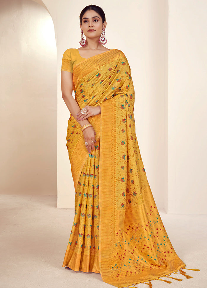 Mustard Dupion Silk Saree With Blouse Piece