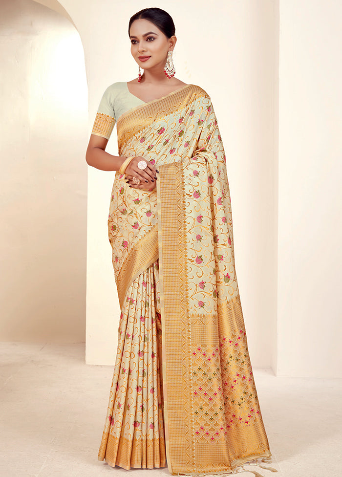 Cream Dupion Silk Saree With Blouse Piece