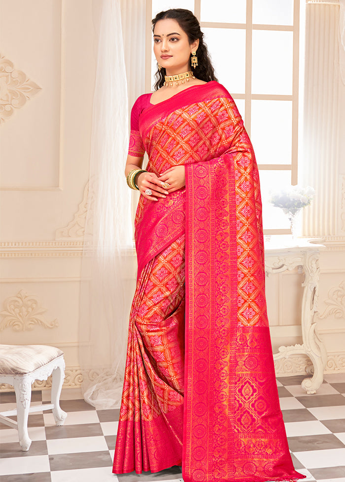 Pink Dupion Silk Saree With Blouse Piece