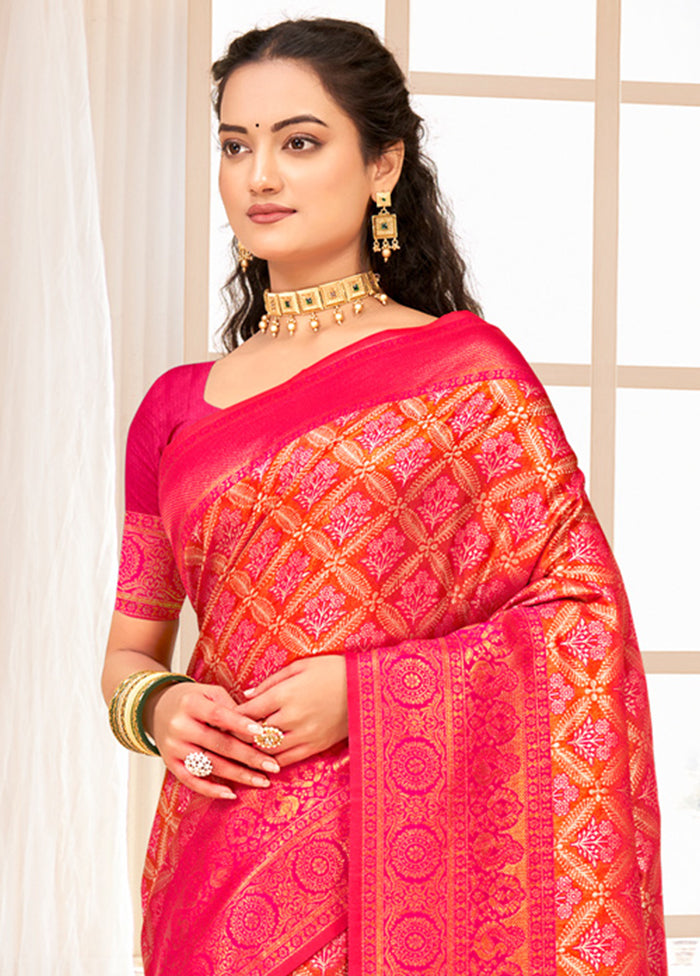 Pink Dupion Silk Saree With Blouse Piece