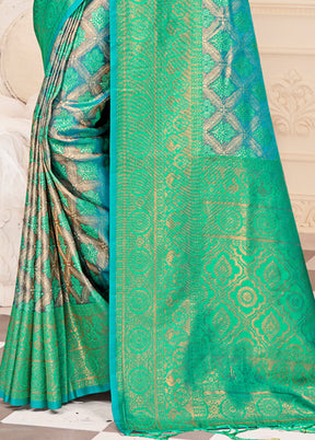 Turquoise Dupion Silk Saree With Blouse Piece