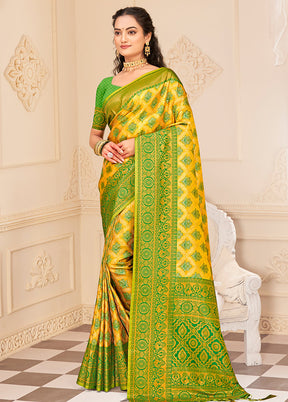 Yellow Dupion Silk Saree With Blouse Piece