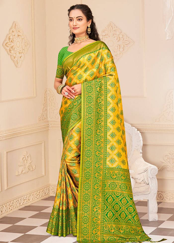 Yellow Dupion Silk Saree With Blouse Piece