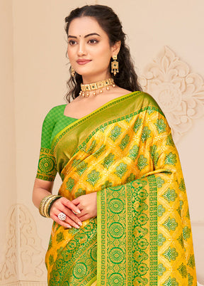 Yellow Dupion Silk Saree With Blouse Piece