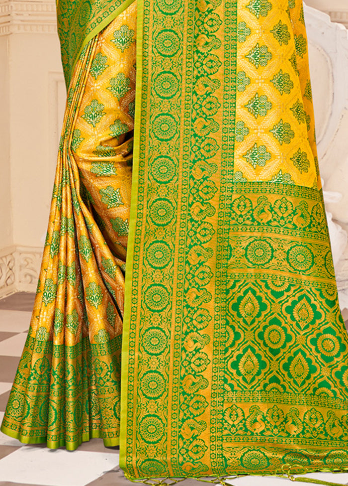 Yellow Dupion Silk Saree With Blouse Piece