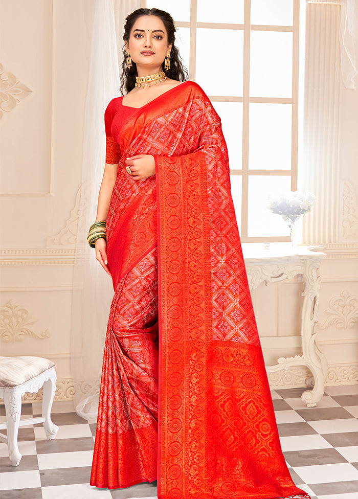 Red Dupion Silk Saree With Blouse Piece