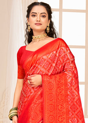 Red Dupion Silk Saree With Blouse Piece