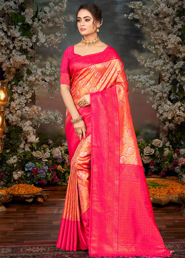 Orange Dupion Silk Saree With Blouse Piece