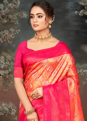 Orange Dupion Silk Saree With Blouse Piece