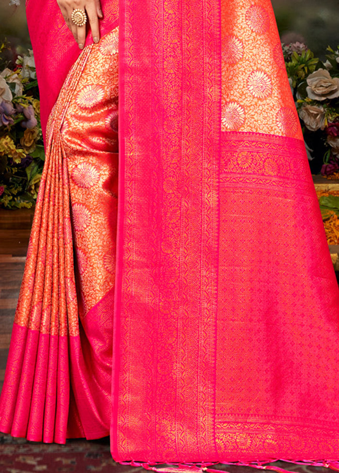 Orange Dupion Silk Saree With Blouse Piece