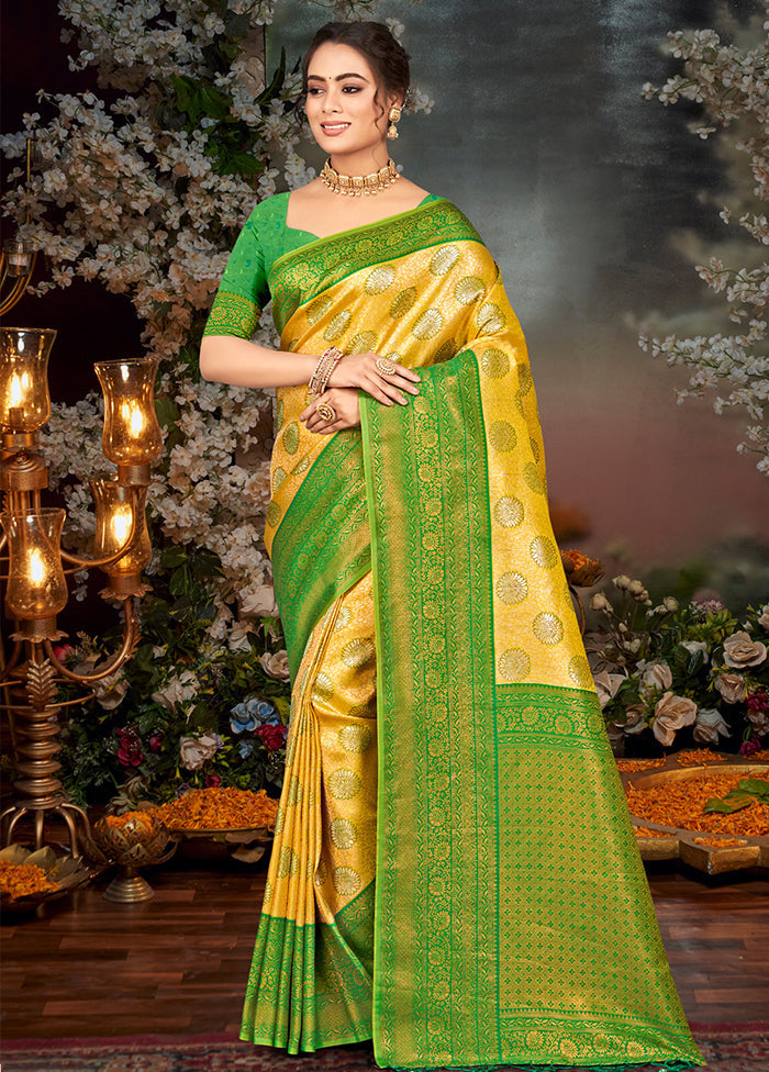 Yellow Dupion Silk Saree With Blouse Piece