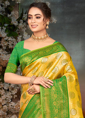 Yellow Dupion Silk Saree With Blouse Piece