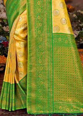 Yellow Dupion Silk Saree With Blouse Piece