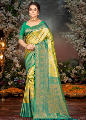 Yellow Dupion Silk Saree With Blouse Piece