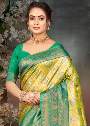 Yellow Dupion Silk Saree With Blouse Piece