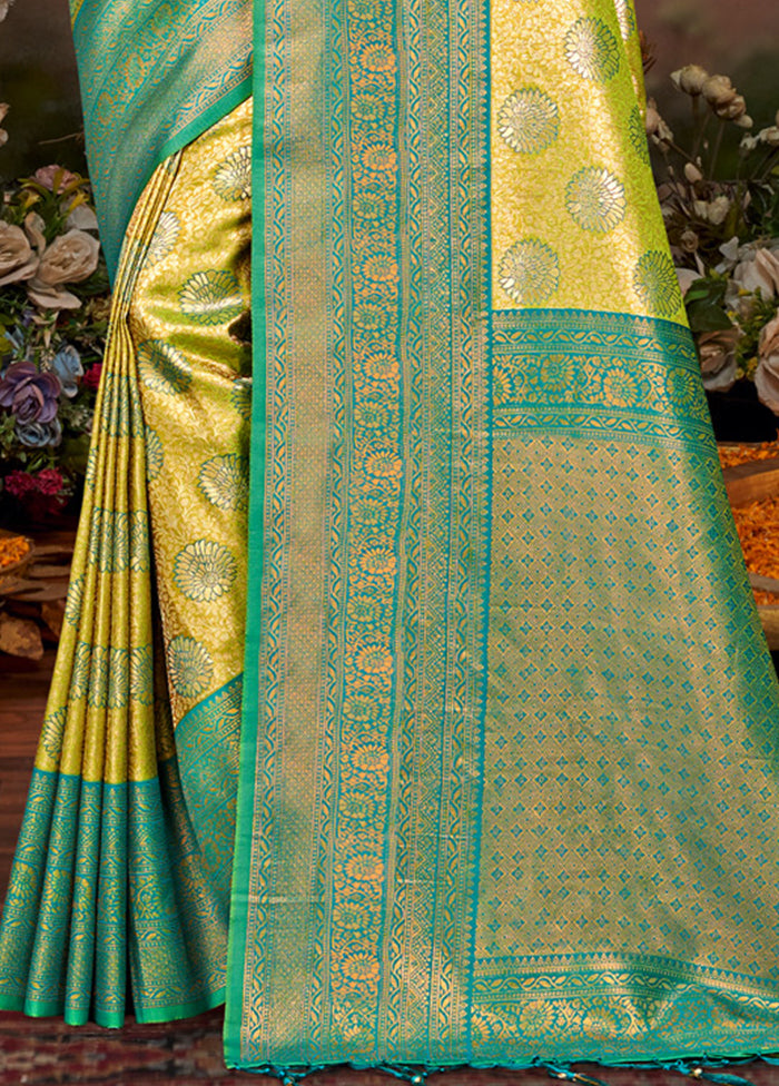 Yellow Dupion Silk Saree With Blouse Piece