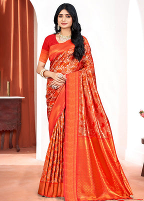 Red Dupion Silk Saree With Blouse Piece