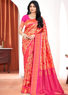 Pink Dupion Silk Saree With Blouse Piece