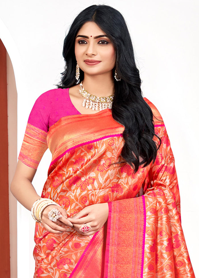 Pink Dupion Silk Saree With Blouse Piece