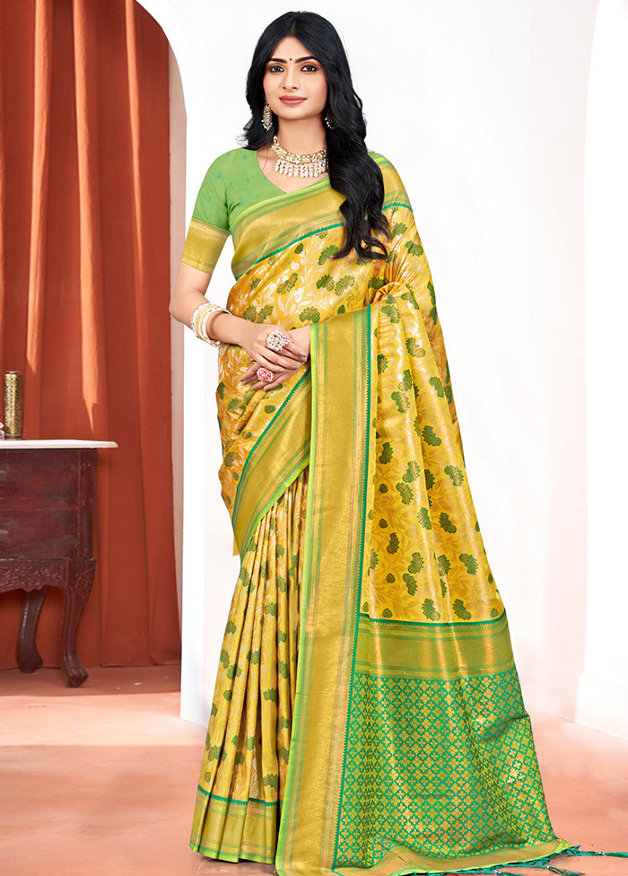 Yellow Dupion Silk Saree With Blouse Piece