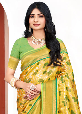 Yellow Dupion Silk Saree With Blouse Piece