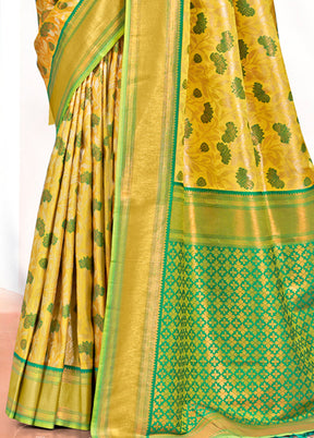 Yellow Dupion Silk Saree With Blouse Piece