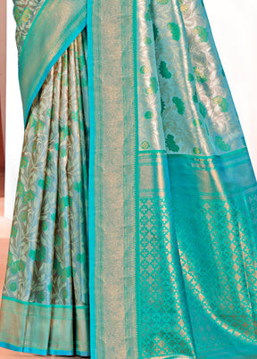 Sea Green Dupion Silk Saree With Blouse Piece