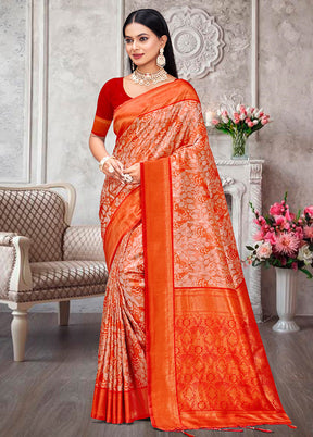 Orange Dupion Silk Saree With Blouse Piece