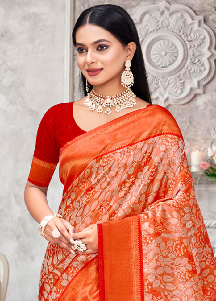 Orange Dupion Silk Saree With Blouse Piece