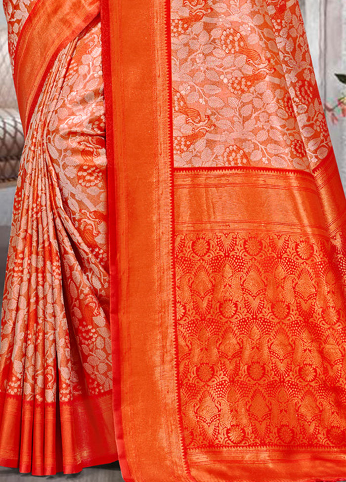 Orange Dupion Silk Saree With Blouse Piece