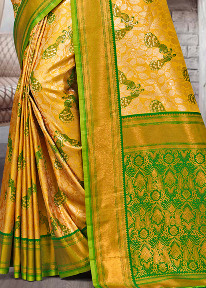 Yellow Dupion Silk Saree With Blouse Piece