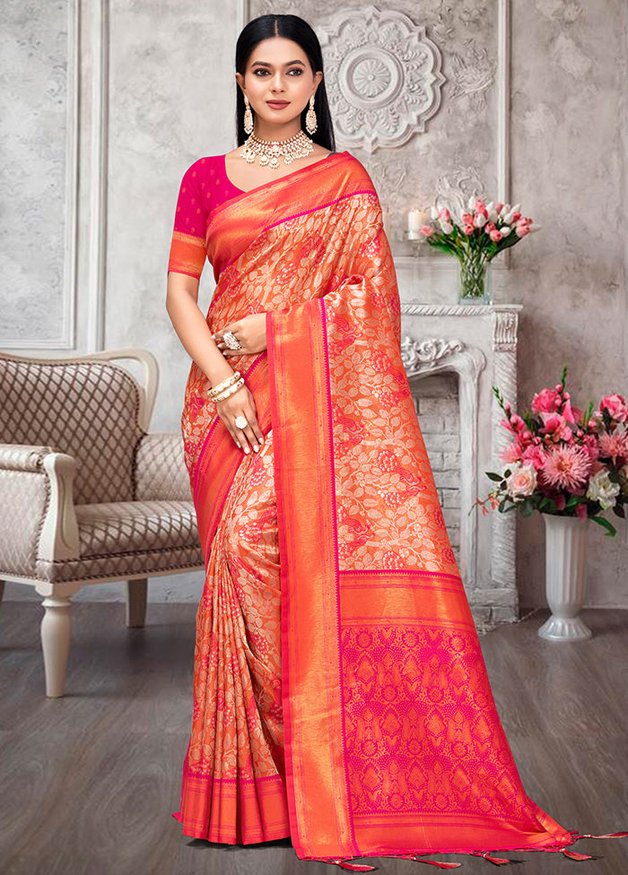 Pink Dupion Silk Saree With Blouse Piece