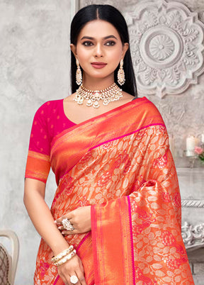 Pink Dupion Silk Saree With Blouse Piece