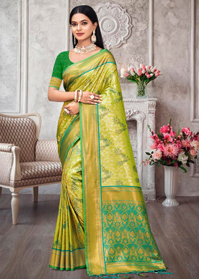 Parrot Green Dupion Silk Saree With Blouse Piece