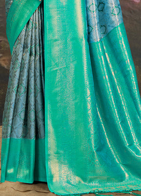 Turquoise Dupion Silk Saree With Blouse Piece