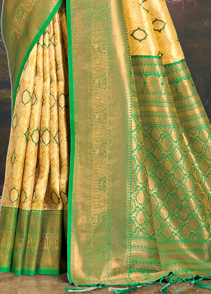 Yellow Dupion Silk Saree With Blouse Piece