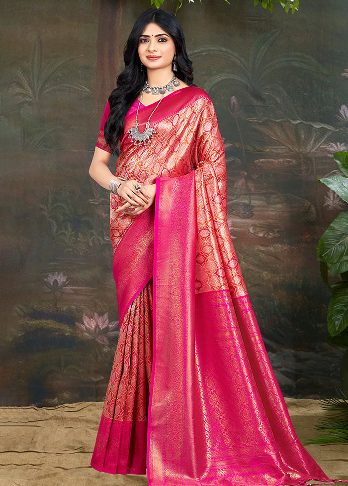 Pink Dupion Silk Saree With Blouse Piece