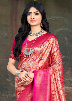 Pink Dupion Silk Saree With Blouse Piece