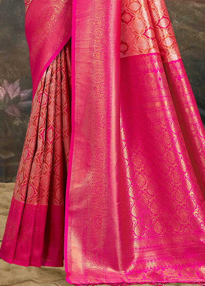 Pink Dupion Silk Saree With Blouse Piece