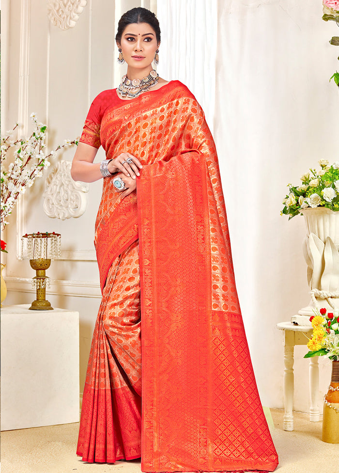 Red Dupion Silk Saree With Blouse Piece - Indian Silk House Agencies