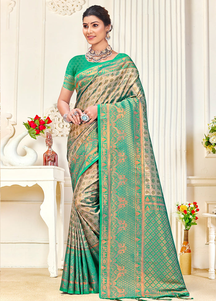 Green Dupion Silk Saree With Blouse Piece - Indian Silk House Agencies