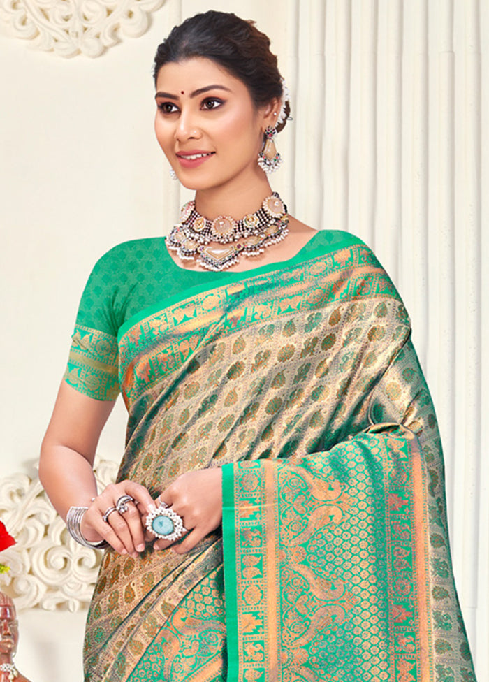 Green Dupion Silk Saree With Blouse Piece - Indian Silk House Agencies