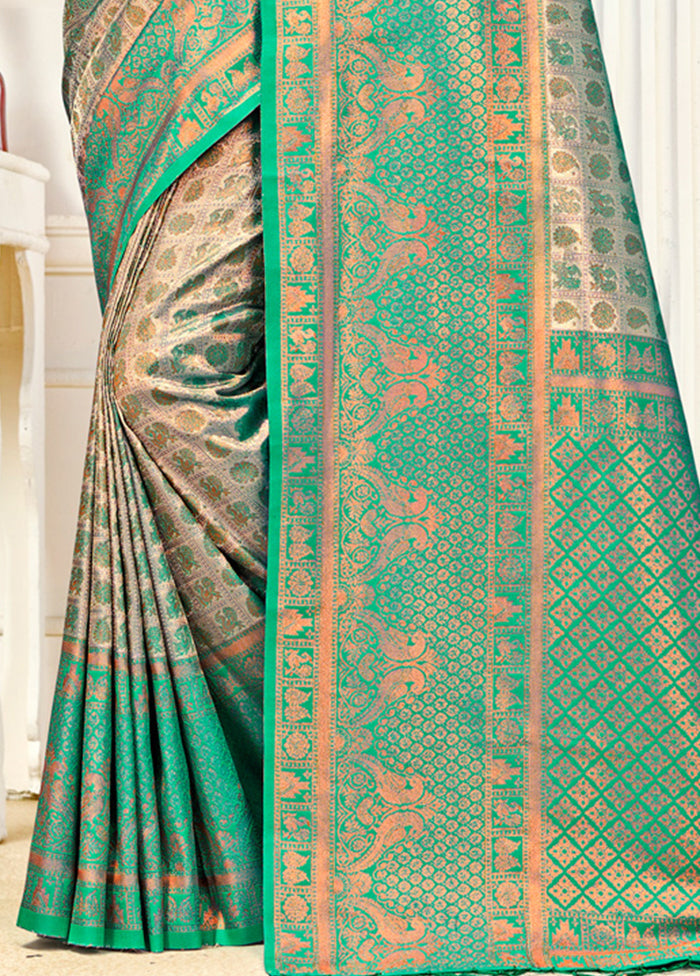 Green Dupion Silk Saree With Blouse Piece - Indian Silk House Agencies