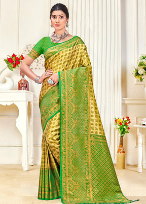 Yellow Dupion Silk Saree With Blouse Piece