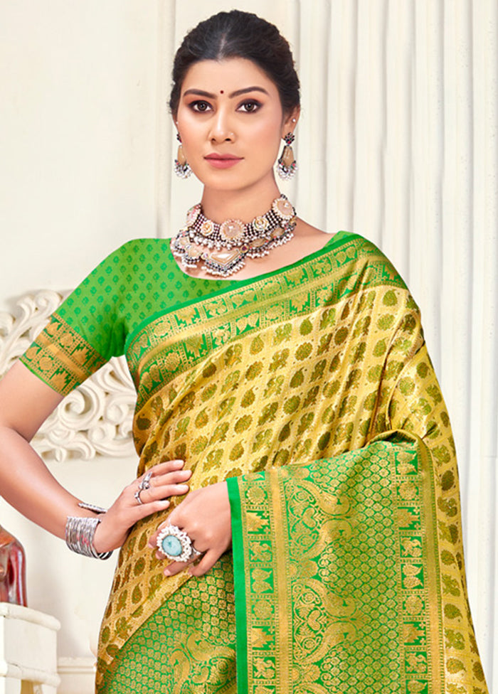 Yellow Dupion Silk Saree With Blouse Piece