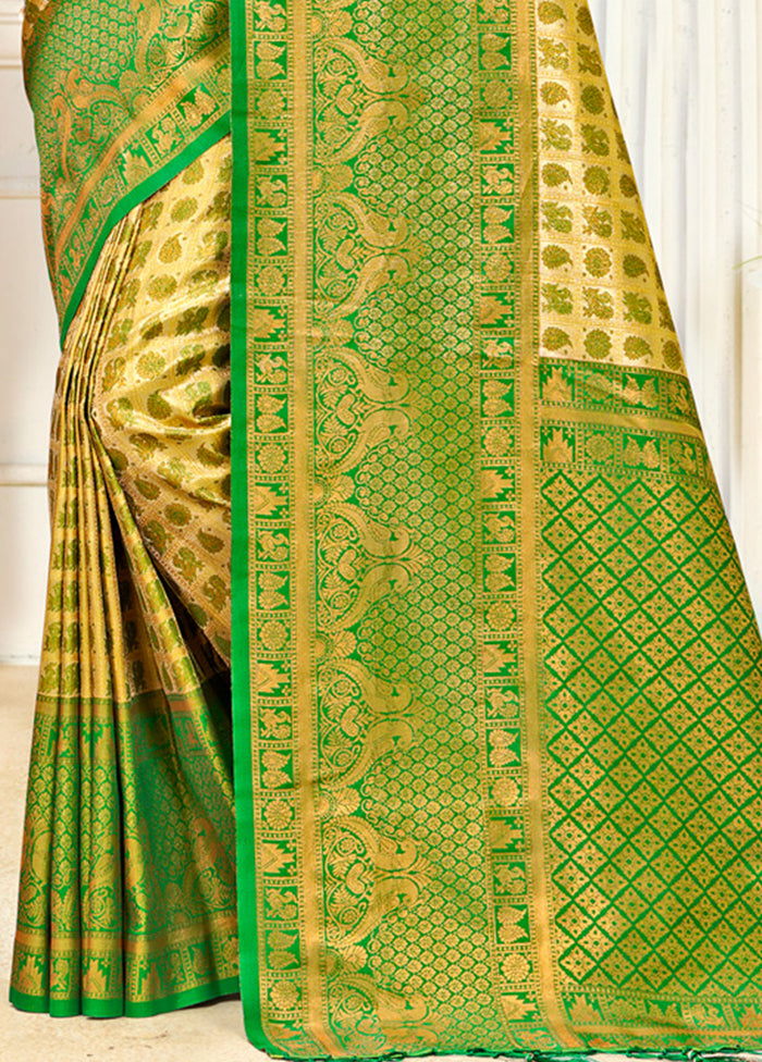 Yellow Dupion Silk Saree With Blouse Piece