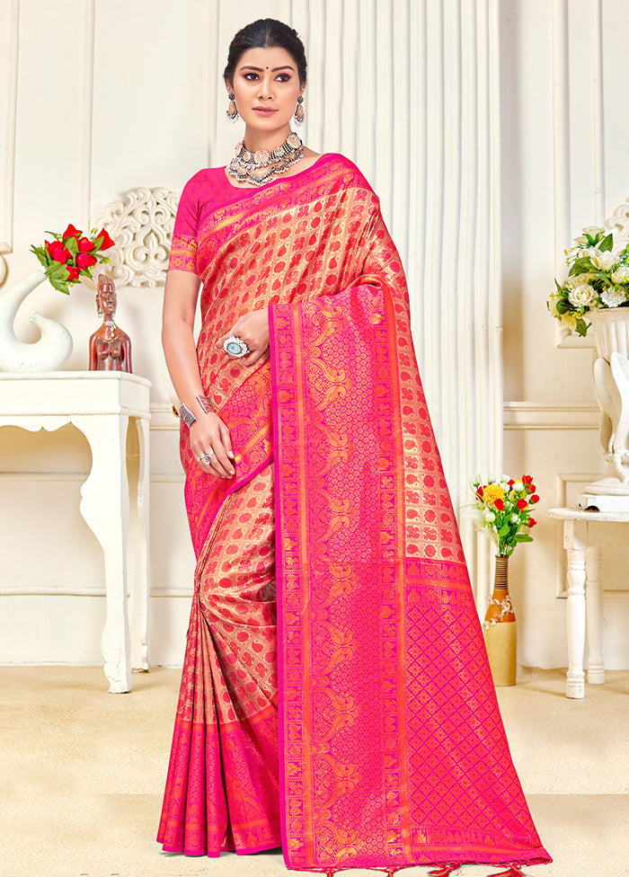 Pink Dupion Silk Saree With Blouse Piece