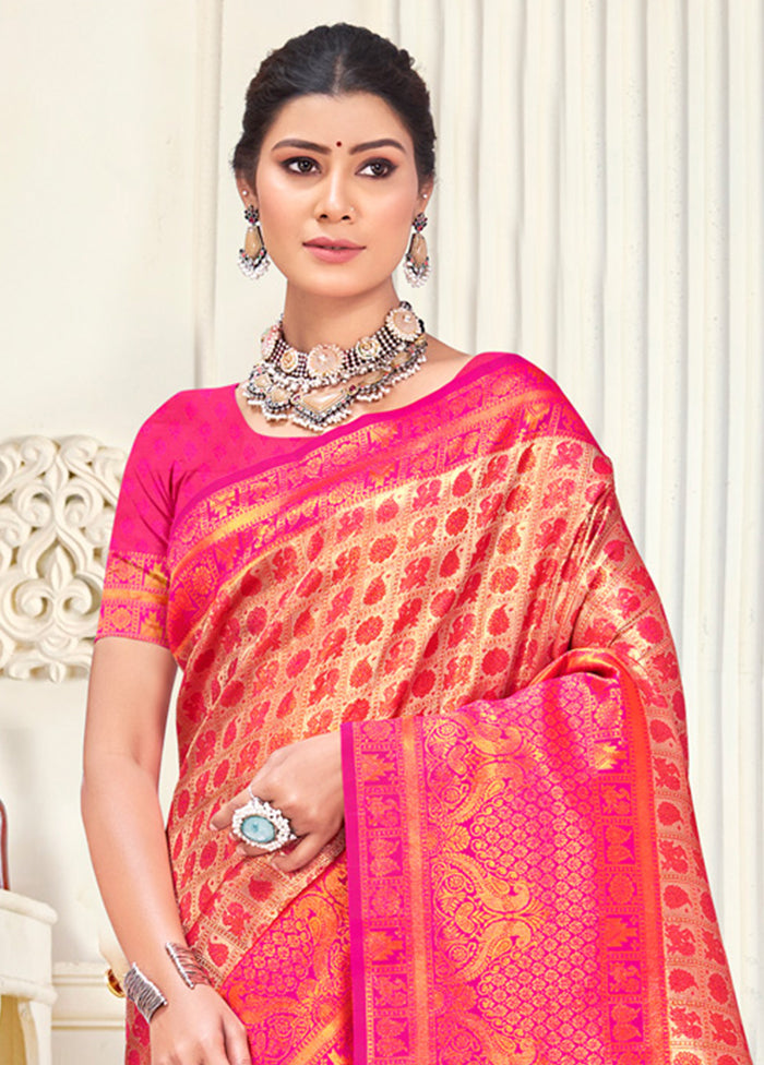 Pink Dupion Silk Saree With Blouse Piece